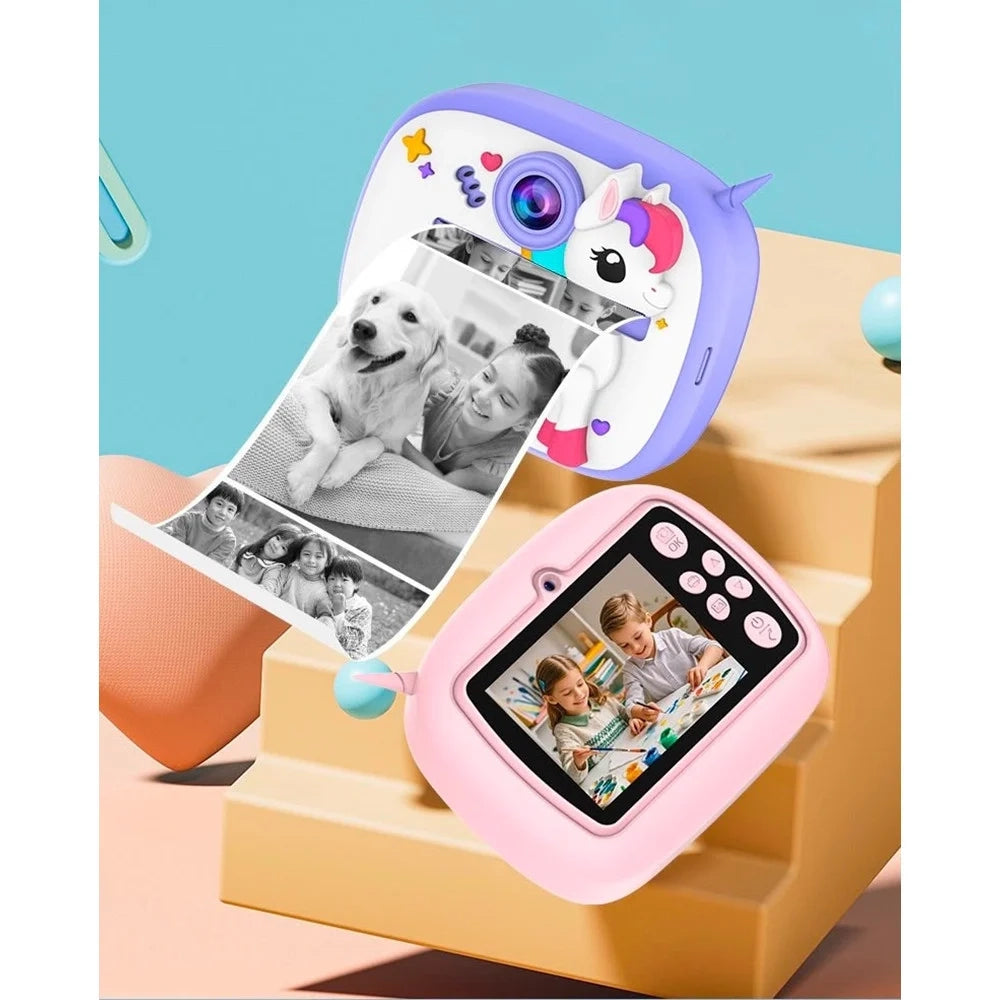 Trade Shop - Fotocamera Per Bambini Con Stampa Istantanea Termica Per Foto Video Batteria Ricaricabile -