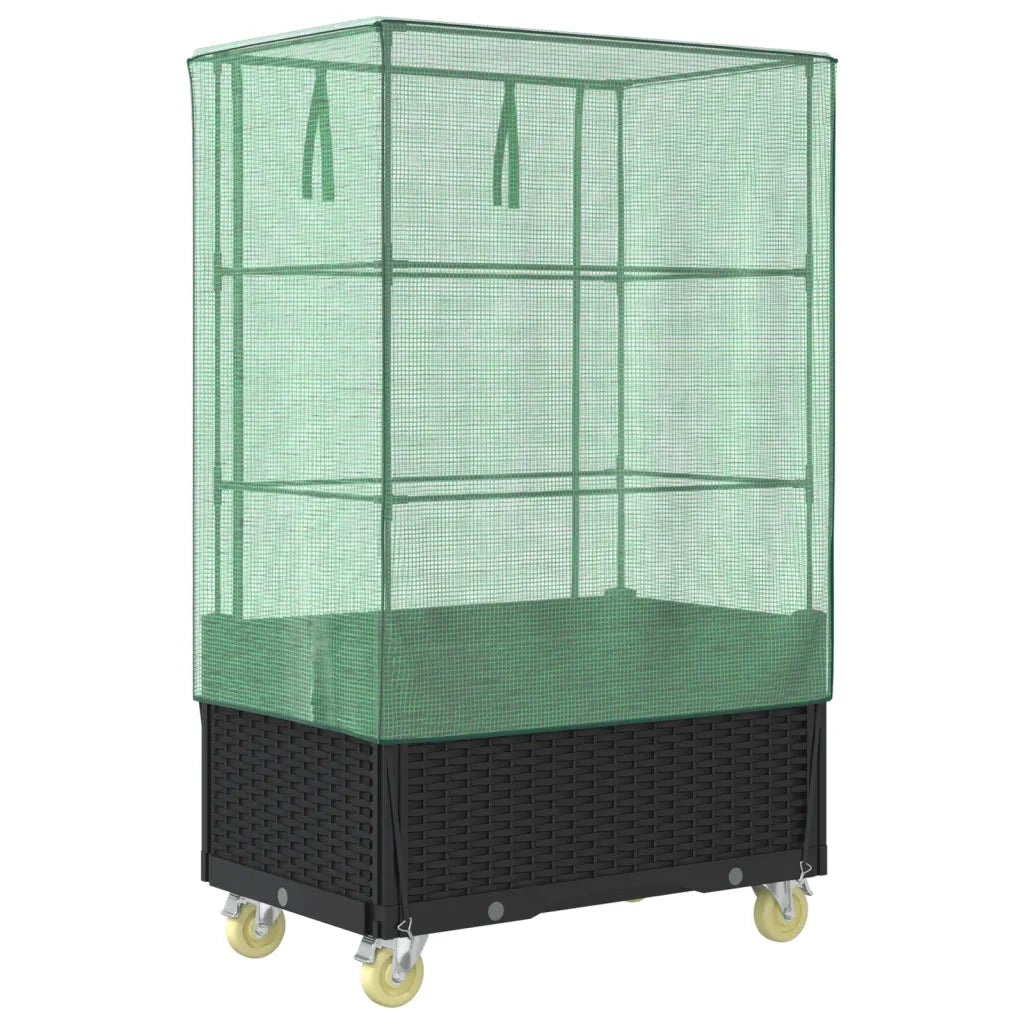 Fioriere | Cassetta per fiori | Letto Rialzato con Copertura e Ruote Effetto Rattan 80x50x182cm