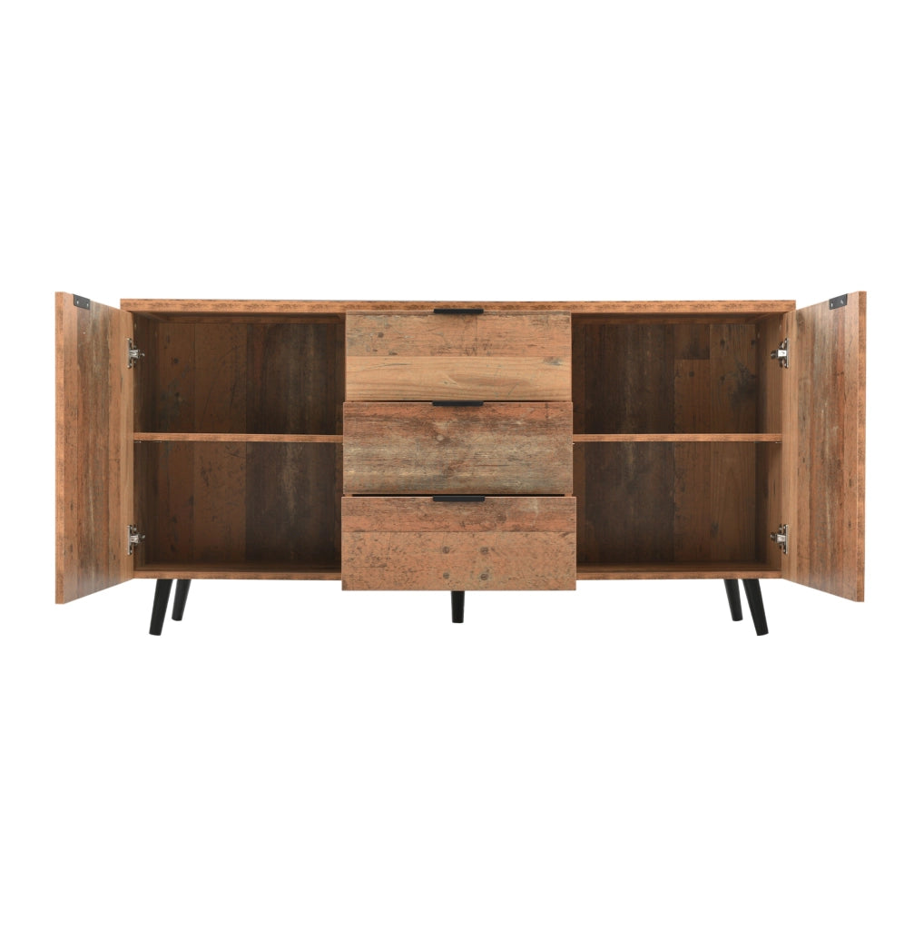 Credenza 140x35x70 cm con ripiani regolabili e 3 cassetti in truciolato marrone anticato