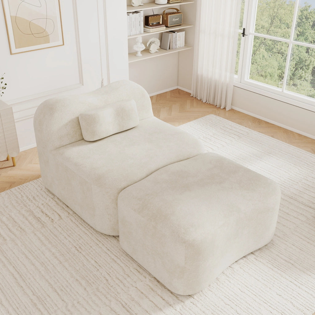 Divano modulare con ottomana 167x96x70 cm in velluto beige, senza montaggio –