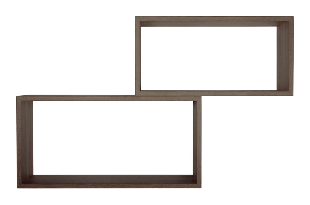 Set 2 Mensole Cubo da Parete Rettangolare in Fibra di Legno Bislungo Noce