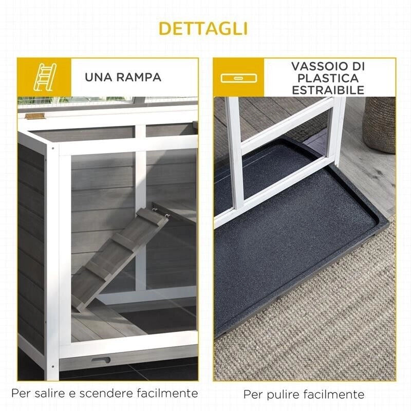 CONIGLIERA IN LEGNO 2 LIVELLI GABBIA PER CONIGLI E PORCELLINI D'INDIA