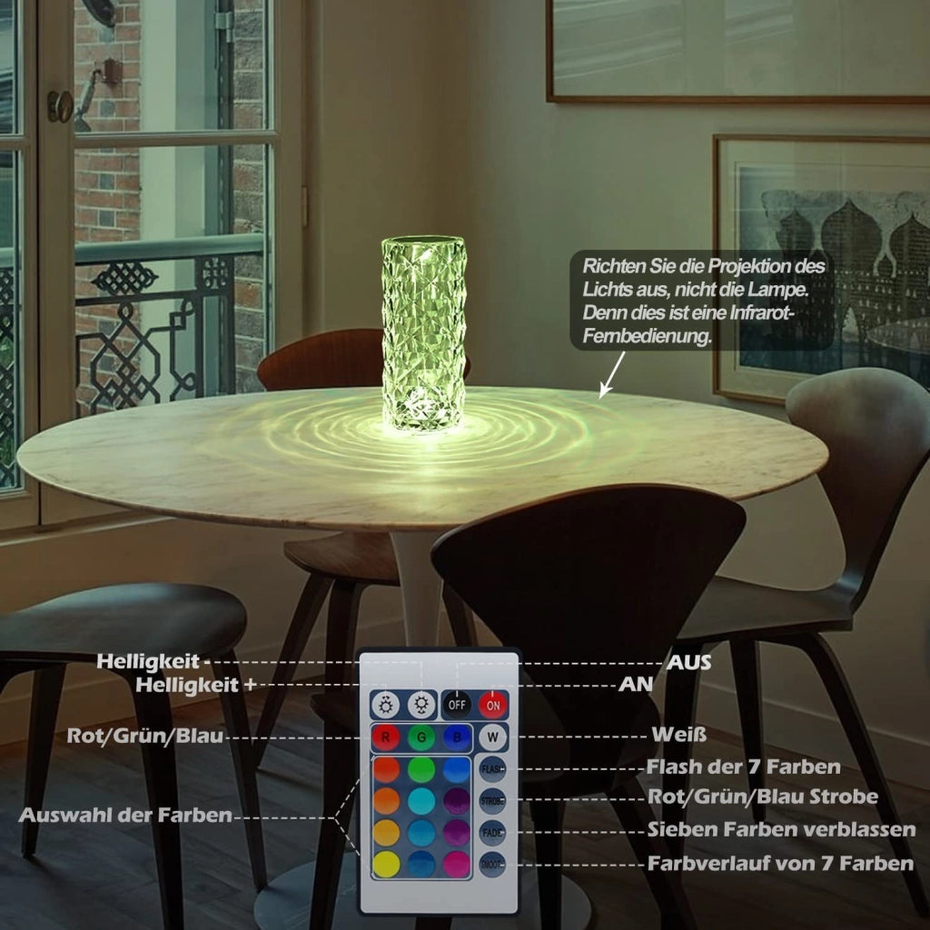ZMH Lampada da tavolo LED wireless cristallo touch dimmerabile ricaricabile RGB telecomando 16 colori per comodino