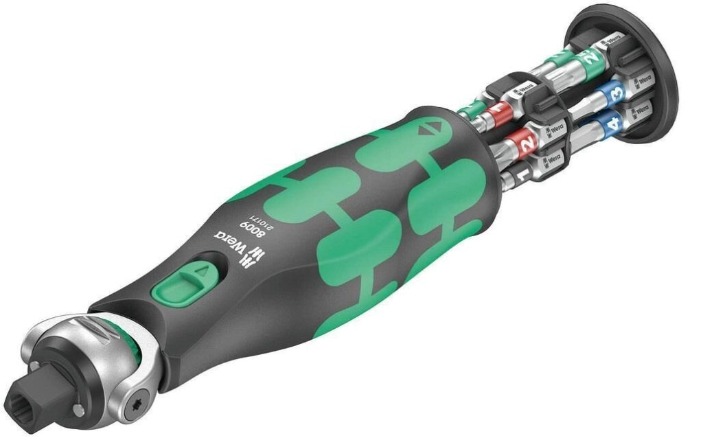 Wera 05004280001 Zyklop Pocket Kit Chiavi a Cricchetto 13 Pezzi con Portabiette Integrato 3-8'' 1-4'' 72 Denti Angolo 5° Testa Orientabile 0° 15° 90° colore Nero Verde