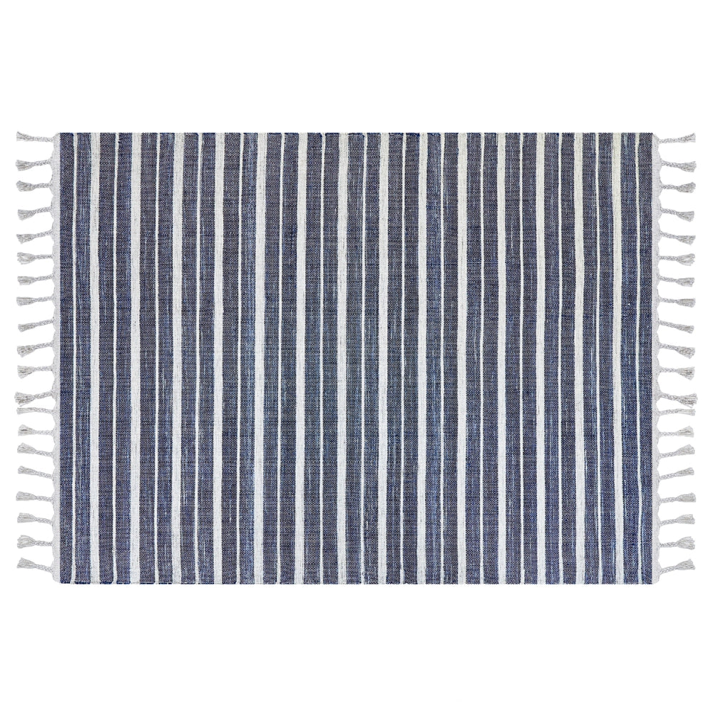 Tappeto blu 140 x 200 cm per soggiorno e camera da letto con frange a righe