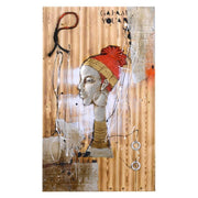 Quadro legno donna africana con corda cm 60x90x0,5