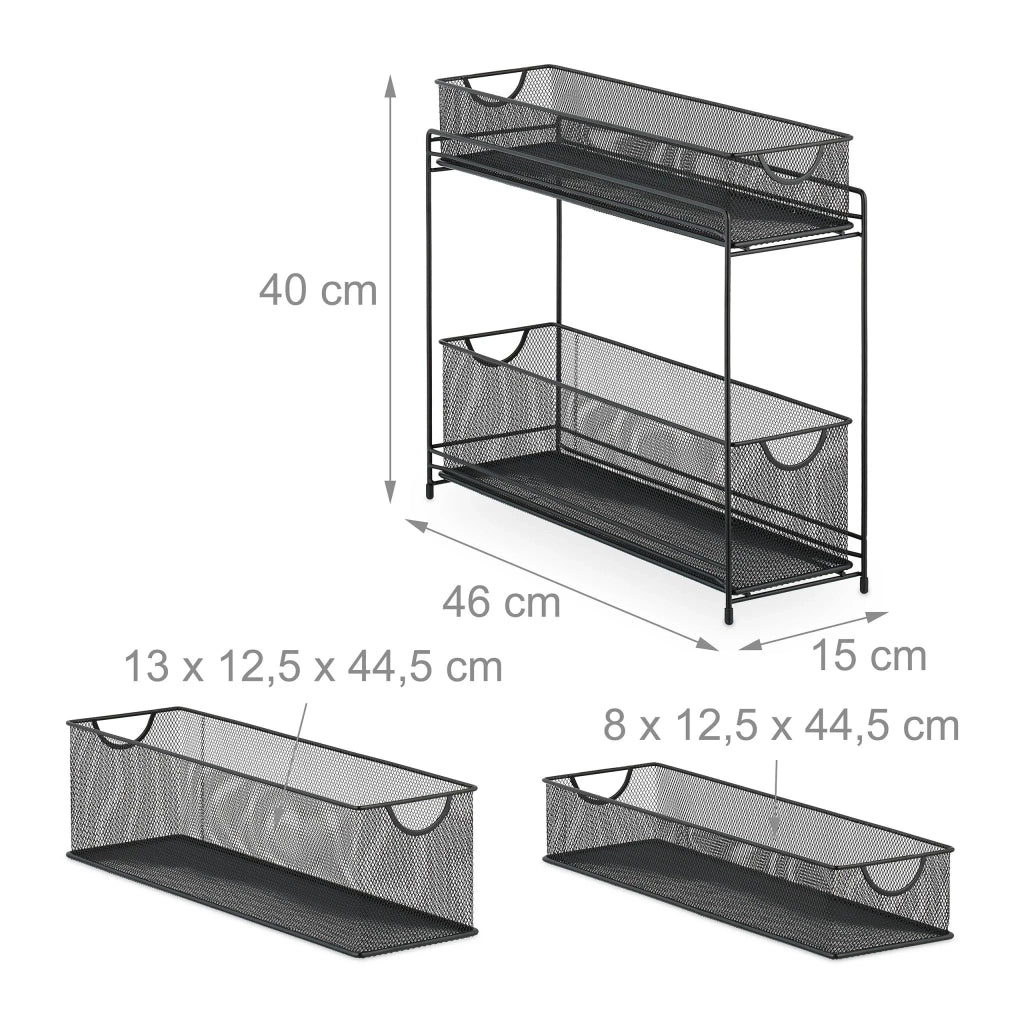 Pratico organizer per armadio da cucina 40 x 15 x 46 cm 2 cestelli scorrevoli design pulito in acciaio grigio 13_0014138