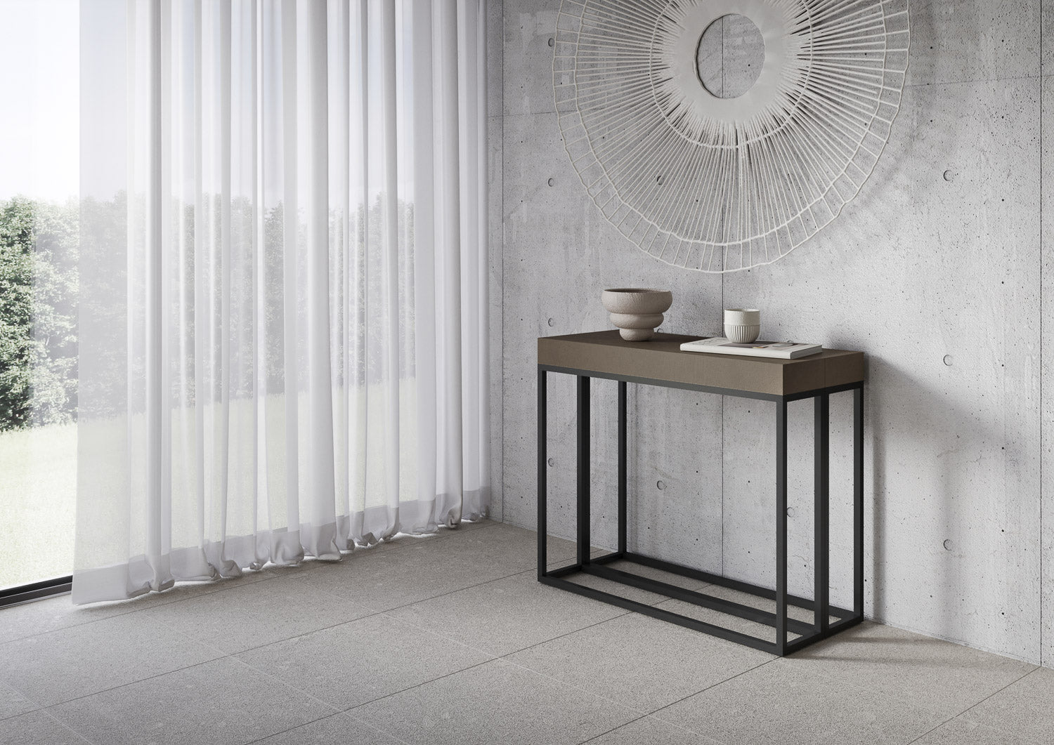 Consolle Allungabile 90-300x40x77 cm Epoca Tortora Telaio Antracite