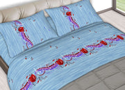 Completo Lenzuola Letto In 100% Cotone Made In Italy Disegni Assortiti C.N - Piazza E Mezza - Note Azzurro