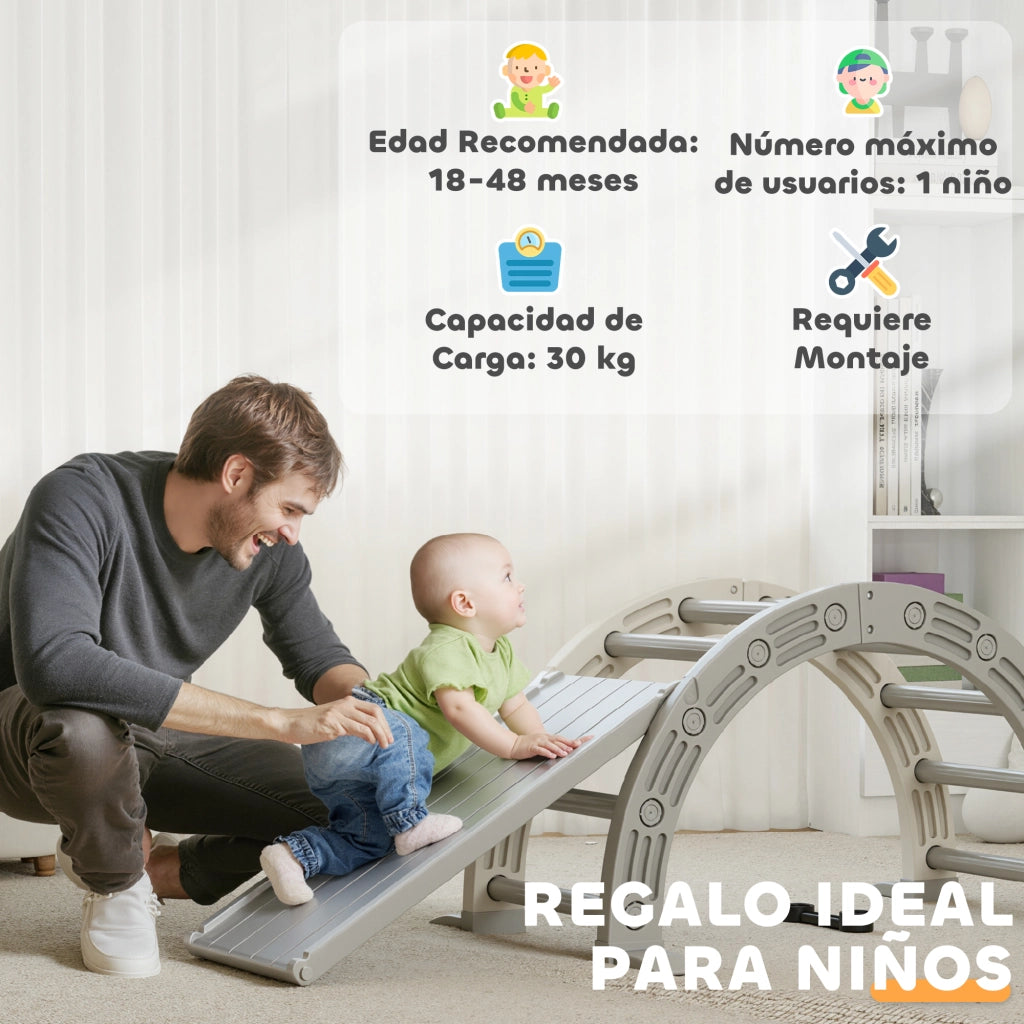 Letto a Soppalco per Bambini con Scivolo e Scala ¨C Zephmum ¨C Grigio e Bianco 164x70x57 cm