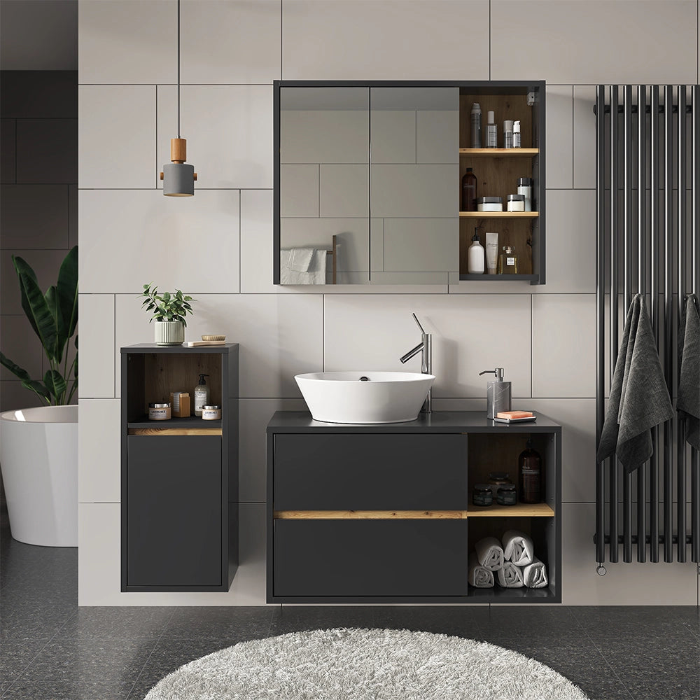 Vicco Set di mobili da bagno Antracite 3 parti, con mobile midi