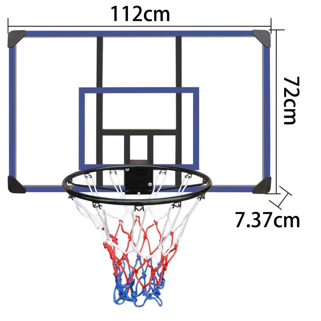 Area giochi canestro da parete con tabellone e anello in pe rattan ferro e tessuto impermeabile nero blu 112 × 72 cm