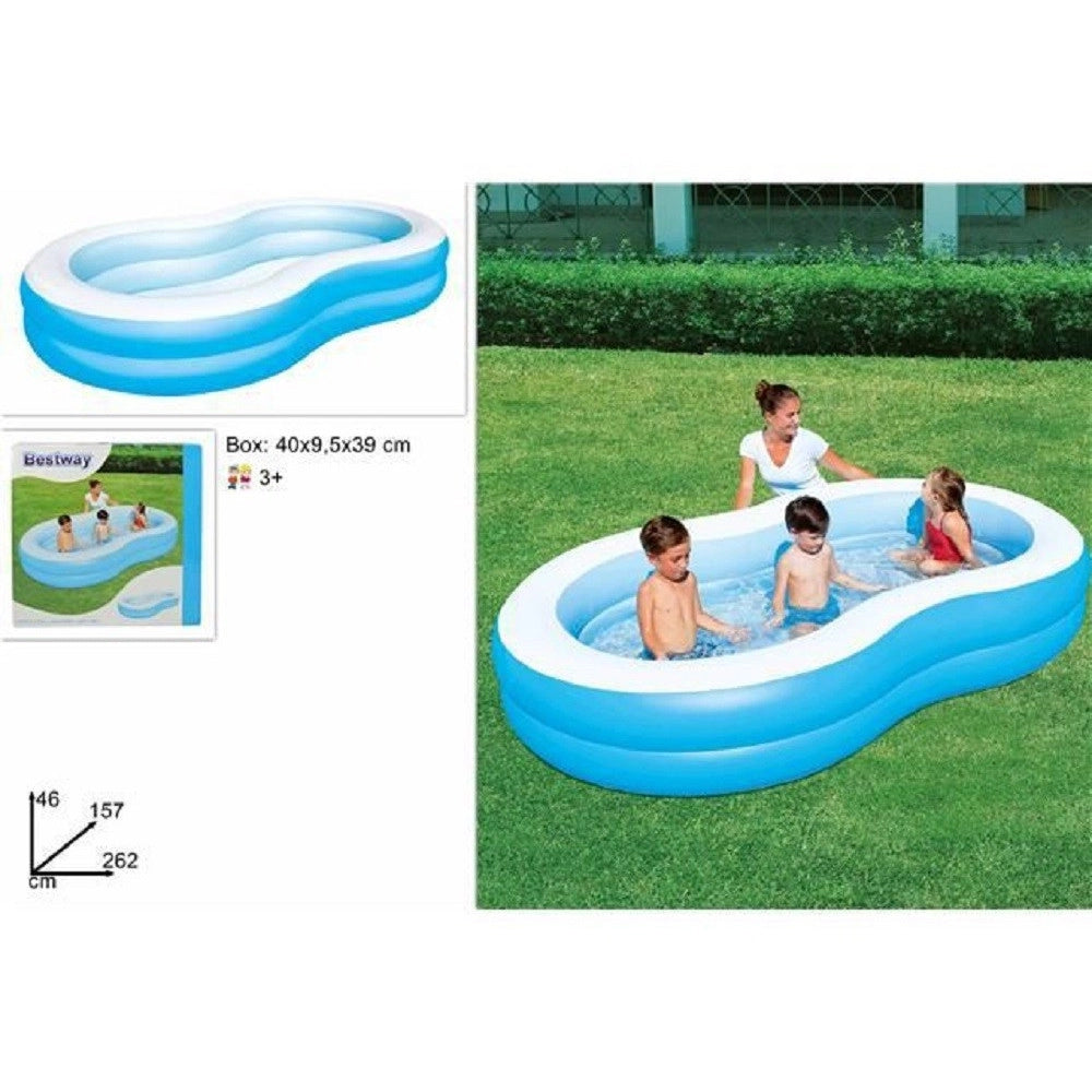 Trade Shop - Piscina Gonfiabile A Otto Per Famiglie A 2 Anelli Gonfiabili 262x157x46 Cm 54117 -
