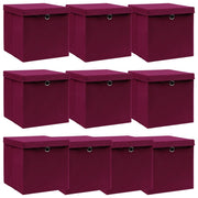 Scatole con Coperchi 10 pz Rosso Scuro 32x32x32 cm in Tessuto cod mxl 49772