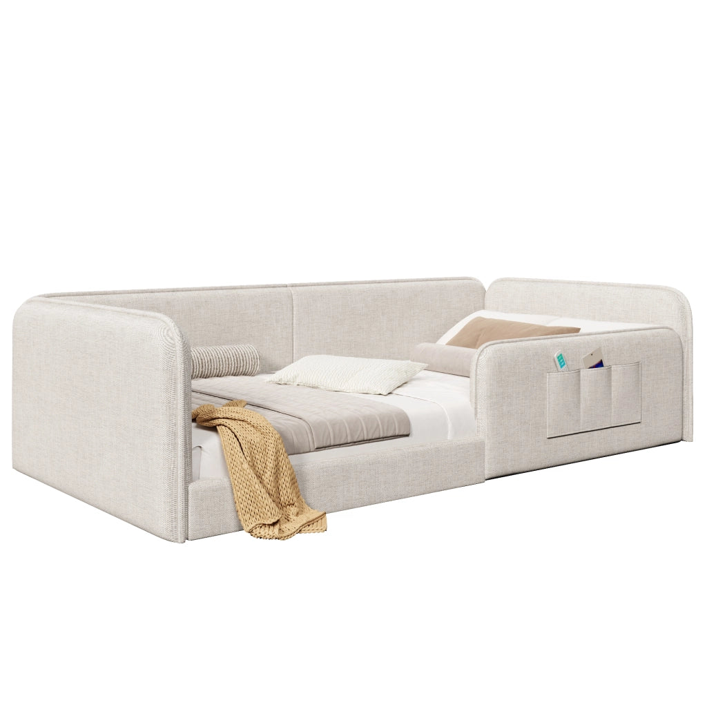 Letto 140x200 cm - Letto imbottito,Copriletto in lino,Beige