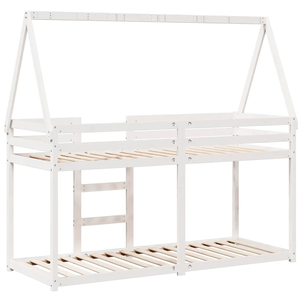 Letto singolo | Letto per adulti | Letto a Castello con Tetto Bianco 90x200 cm in Legno di Pino