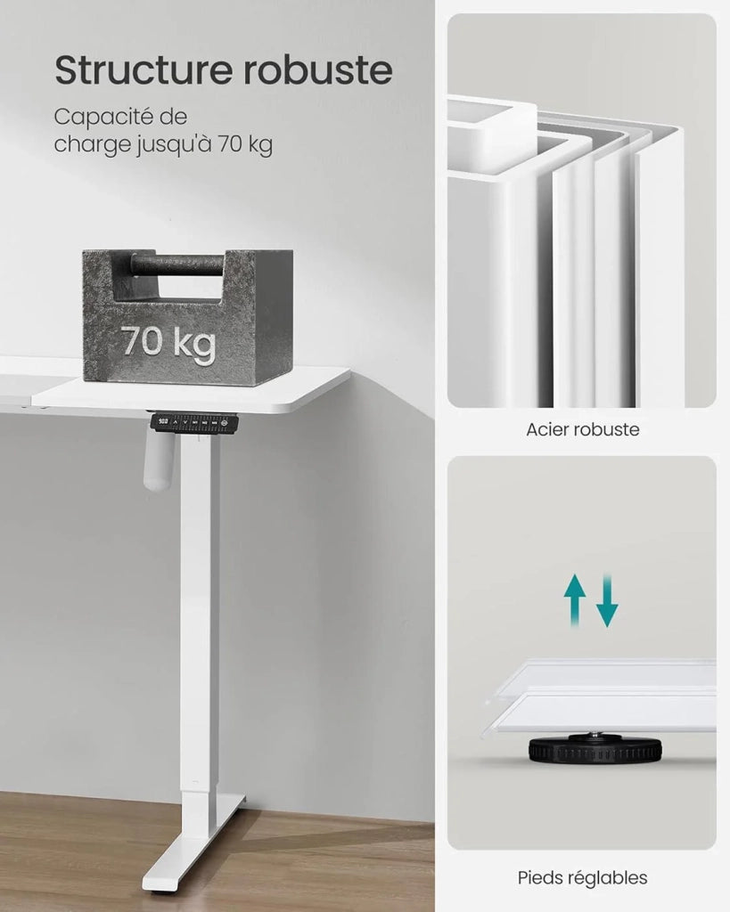 Scrivania elettrica regolabile in altezza con funzione di memoria 4 posizioni di altezza tasca portaoggetti struttura in acciaio piano spesso 140 x 60 x (72-120) cm bianco 12_0004557