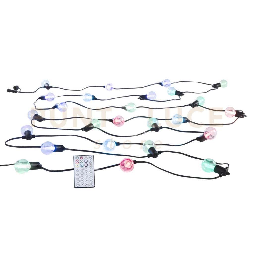 STRINGA LUMINOSA LED PICNIC NERA 12 LUCI ATTACCO E12 10W RGB IP44 INCLUSO TELECOMAND 730CM