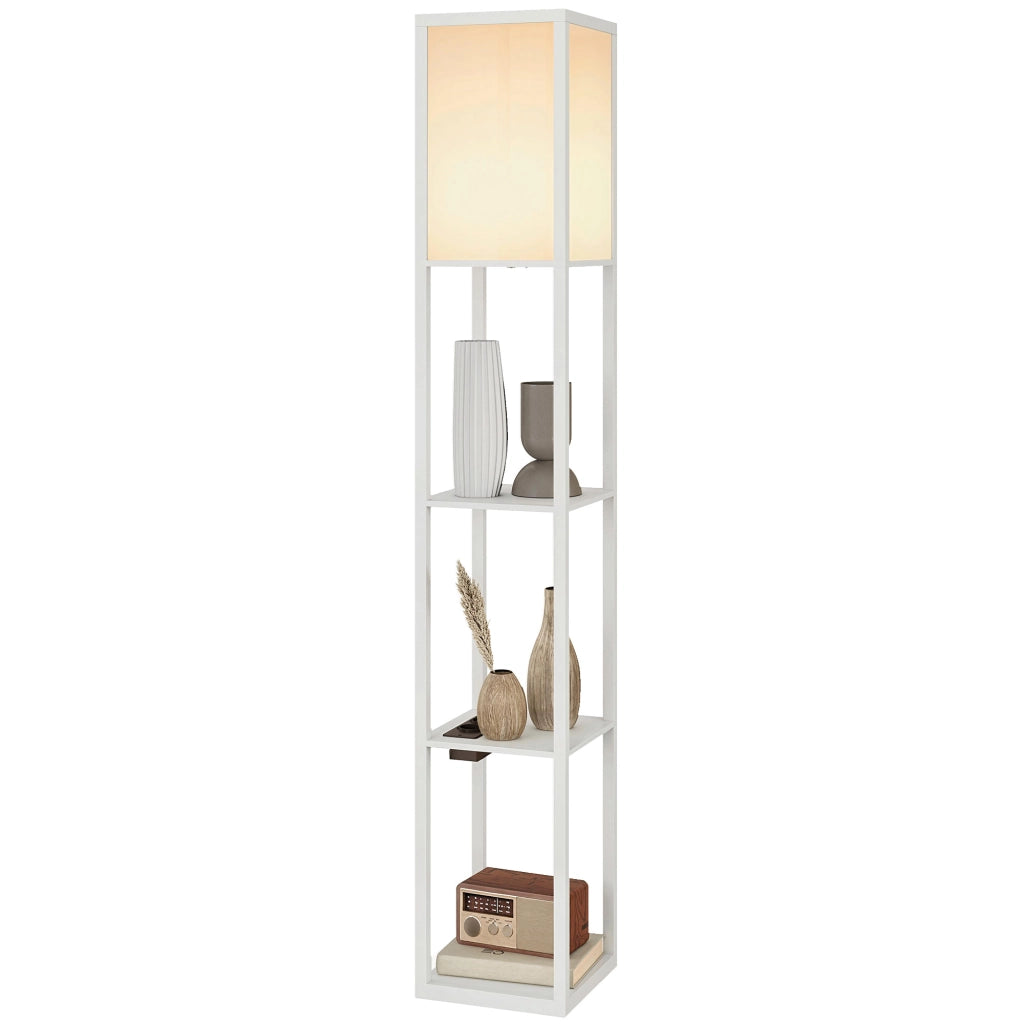 Lampada da Terra con Ripiani ¨C Xylo ¨C Luce Regolabile, USB, Interruttore a Pedale, Bianco