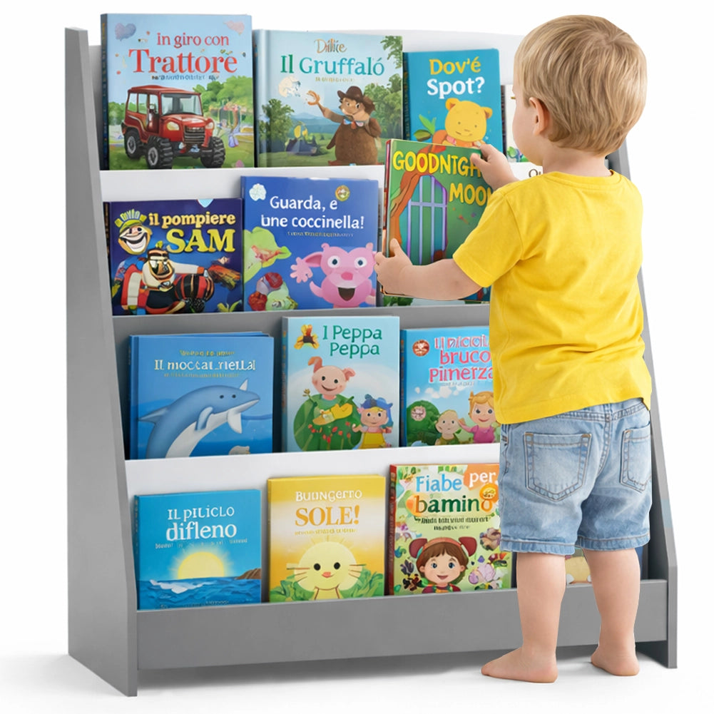 Libreria Montessoriana per Bambini 80x30x88 cm Scaffale in Legno Grigio