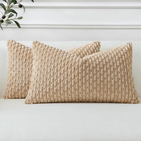 Set di 2 Copricuscini in Corduroy, Copricuscini Decorativi, Copricuscini morbidi, Siercuscino, Cuscino per divano, Decorazione Boho, Copricuscino per divano, Soggiorno, Camera da letto (Marrone, 40 x 60 cm)