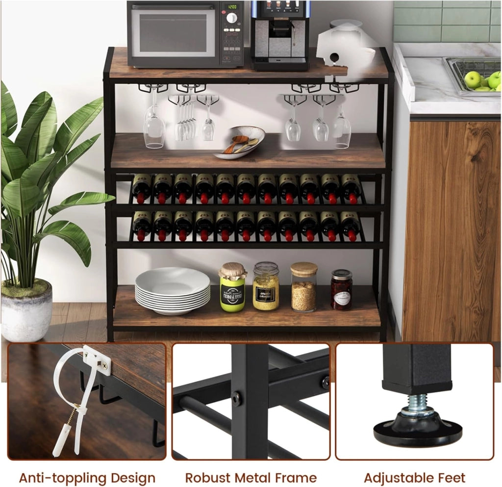 Mobile Bar a 5 livelli, armadio da vino con portabottiglie per 22 bottiglie e portabicchieri per 20 tazze, scaffale per cucina, sala da pranzo, 100 x 35 x 101 cm