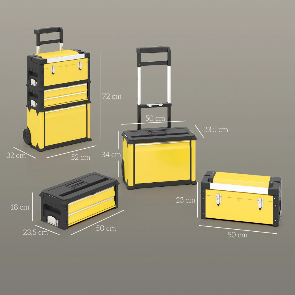 Carrello porta attrezzi 3 pezzi modulare ¨C zephmum ¨C acciaio giallo con ruote e serratura