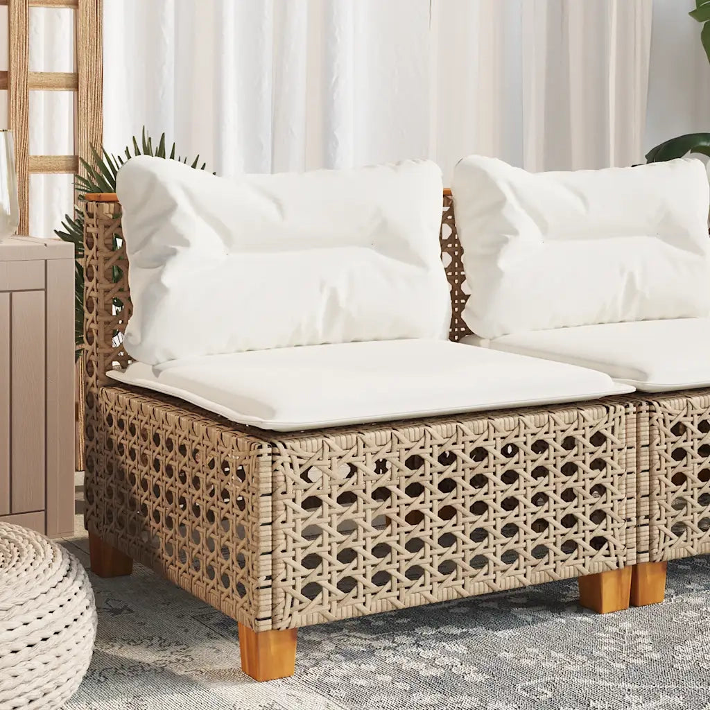 Divano Giardino Senza Braccioli con Cuscini-Sofa da Giardino-Divanetto da esterno Beige in Polyrattan 203601