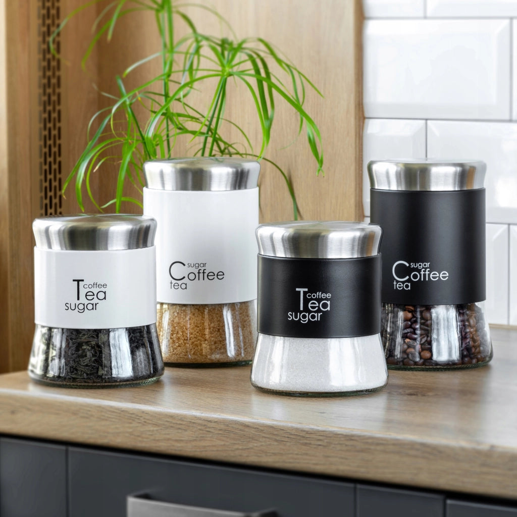 Contenitore per alimenti in vetro con coperchio KADAX per tè, caffè e zucchero, 750 ml, nero.