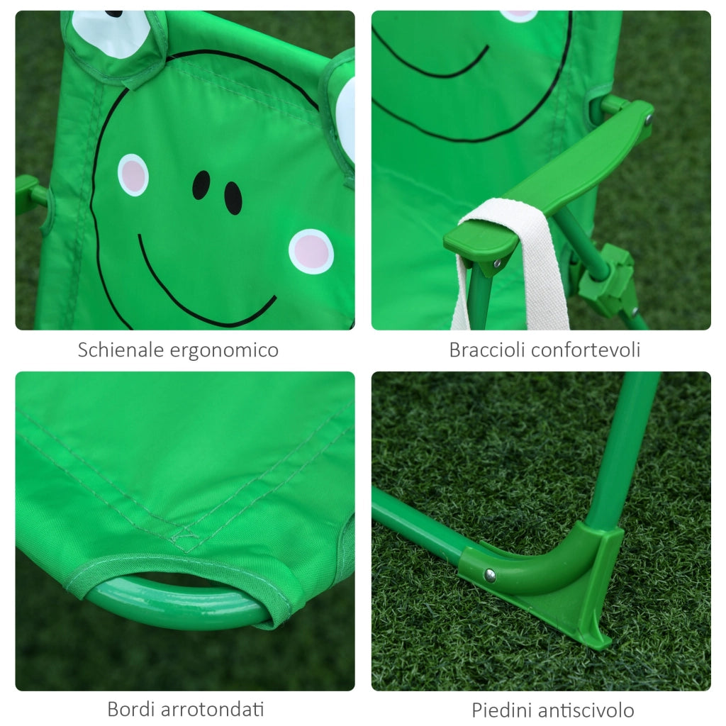 EasyComfort Set Tavolo da Giardino con 2 Sedie Pieghevoli, Tavolino con Sedie da Esterno con Ombrellone per Bambini in Metallo e Poliestere, Verde
