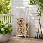Porta legna bianco, 34x25x100 cm, in acciaio laminato a freddo – robusto e resistente, ideale per esterni, giardino e camino, pratico e durevole