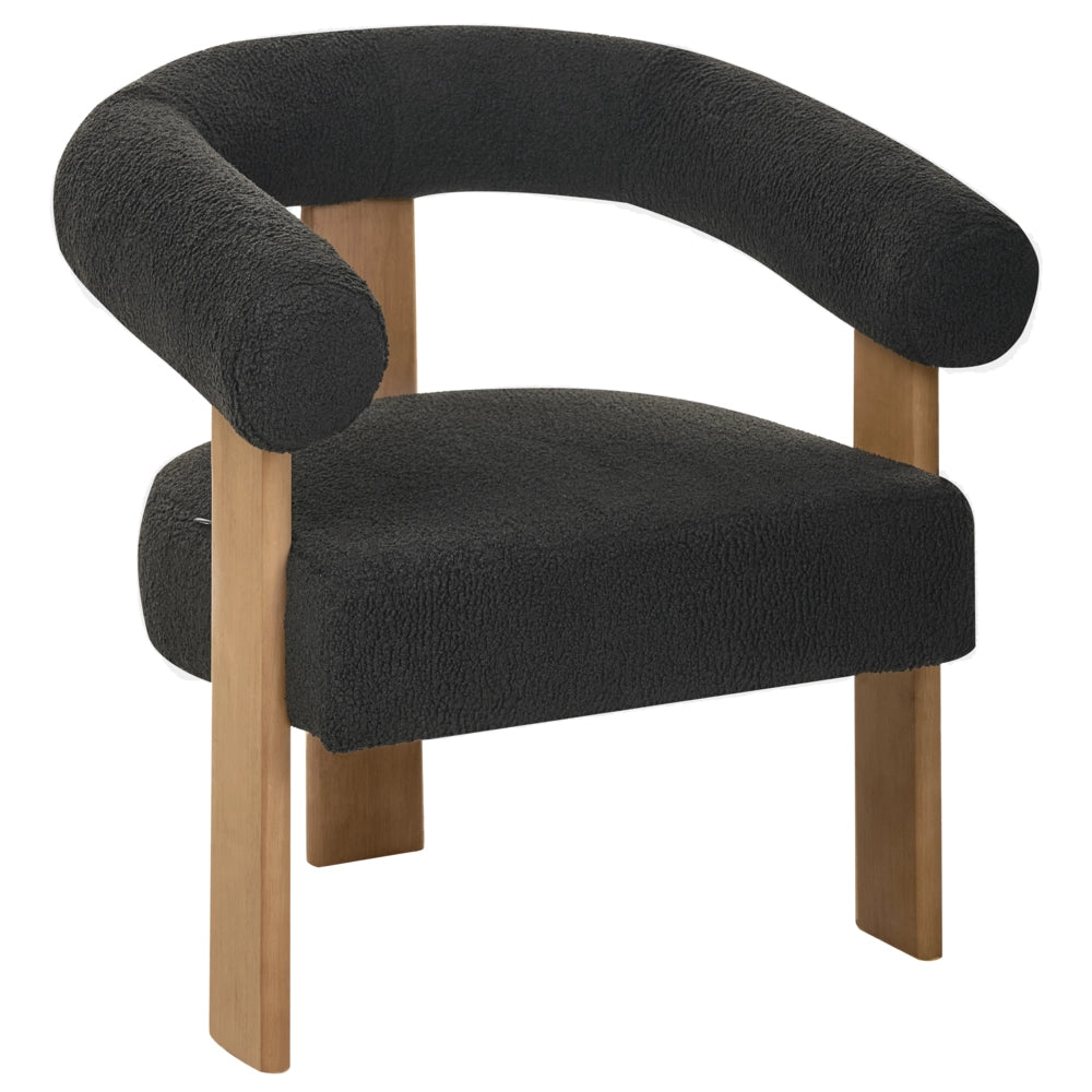 Poltrona nero e marrone scuro con rivestimento in bouclé design retrò gambe in legno per soggiorno