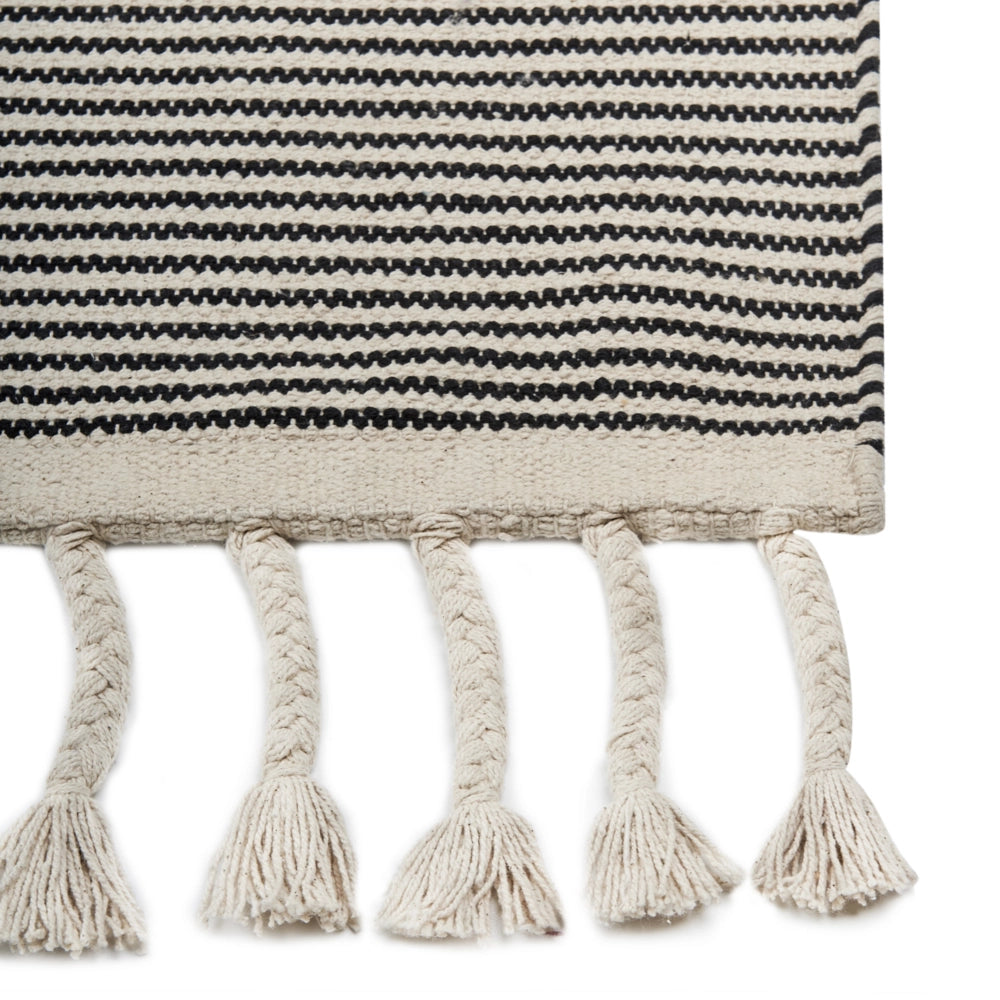 Tappeto da soggiorno cotone beige e nero motivo astratto 140 x 200 cm nappe soggiorno camera da letto divano