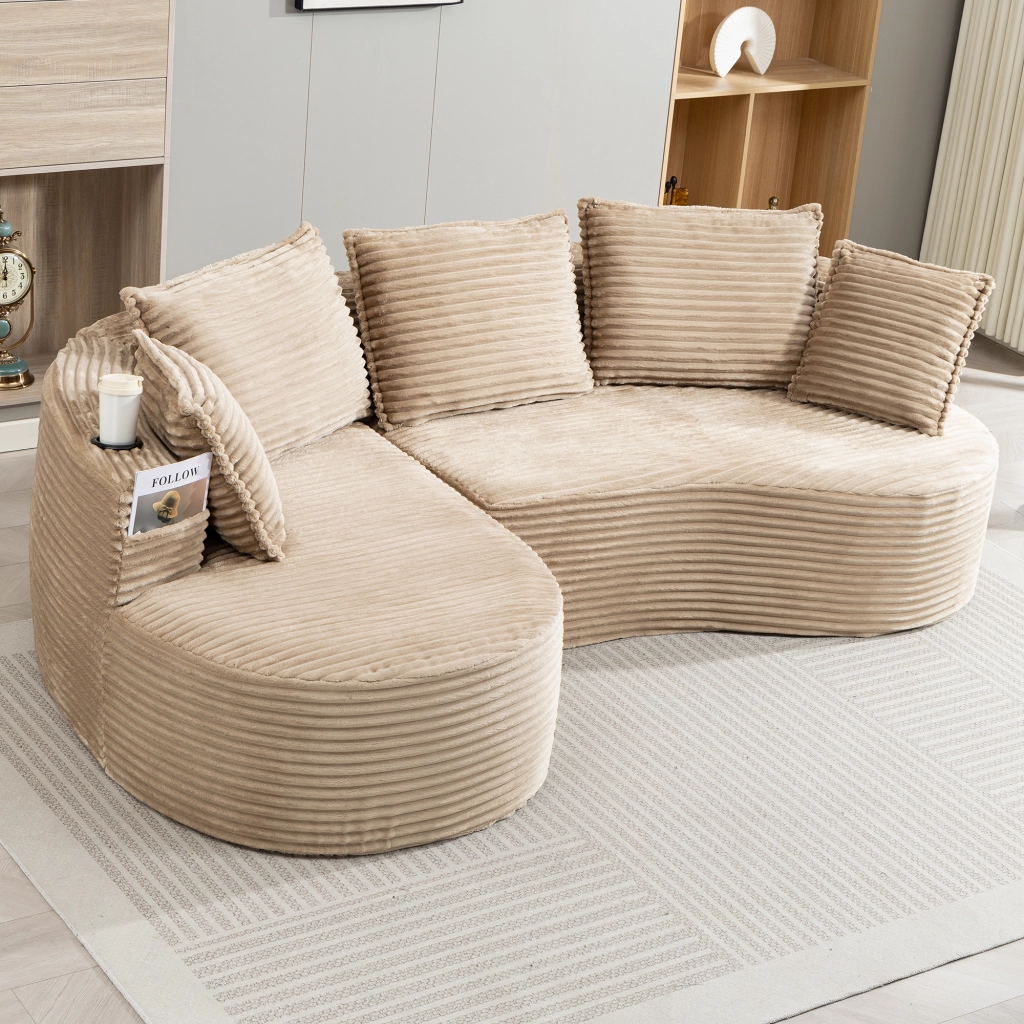 DIVANO Curvo 250x152x82 cm in tessuto corduroy Kaki con cuscino