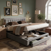Letto imbottito contenitore in velluto con cassetti; 180x200 cm; grigio