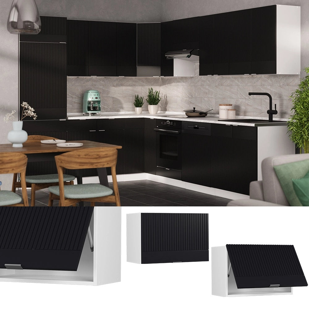 Pensile da cucina Fame-Line Nero rigato/Bianco 60 cm Piatto Vicco