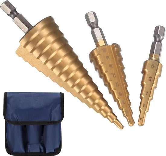 Set di Trapani a 3 stadi HSS - Metallo, Legno e Plastica - Diversi Diametri