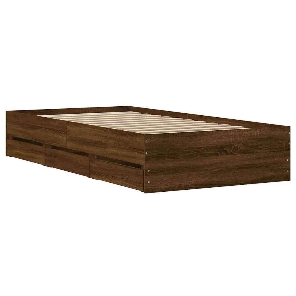 Giroletto Cassetti-Struttura Letto con contenitore Rovere Marrone 90x200 cm Legno Multistrato 723950