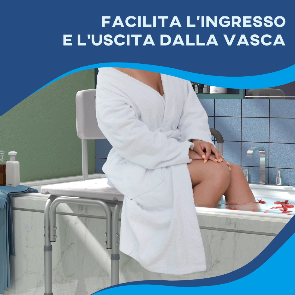 Sedia da Doccia con Altezza Regolabile su 6 Livelli. Piedini e Bracciolo Antiscivolo. Ampia Seduta (68.5x40.5cm)