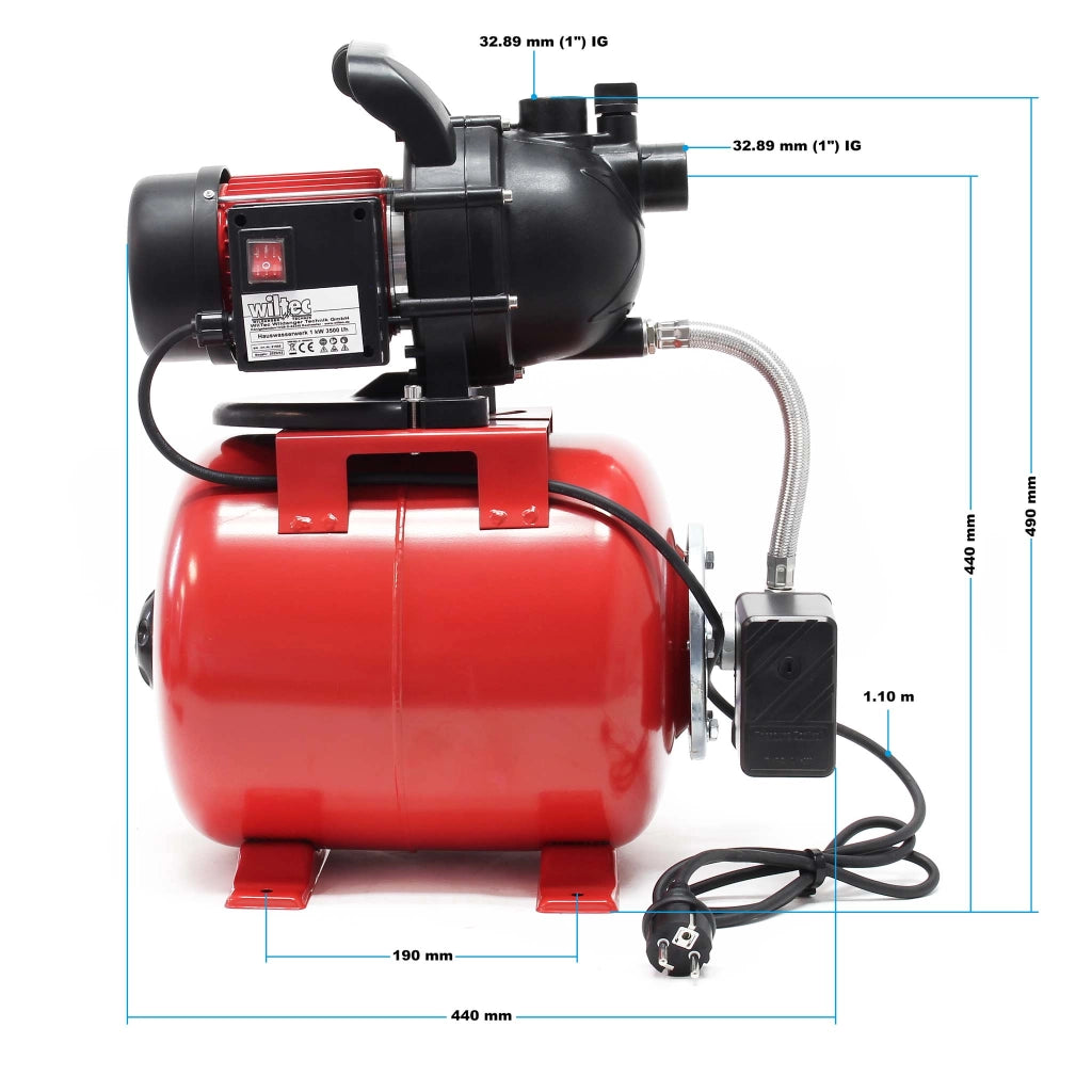 Pompa autoclave uso domestico 1000W 3500l/h Elettropompa da giardino con pressostato e manometro