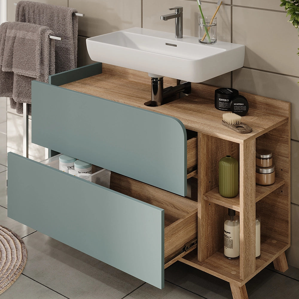 Vicco Set di mobili da bagno Sonoma/blu 4 parti