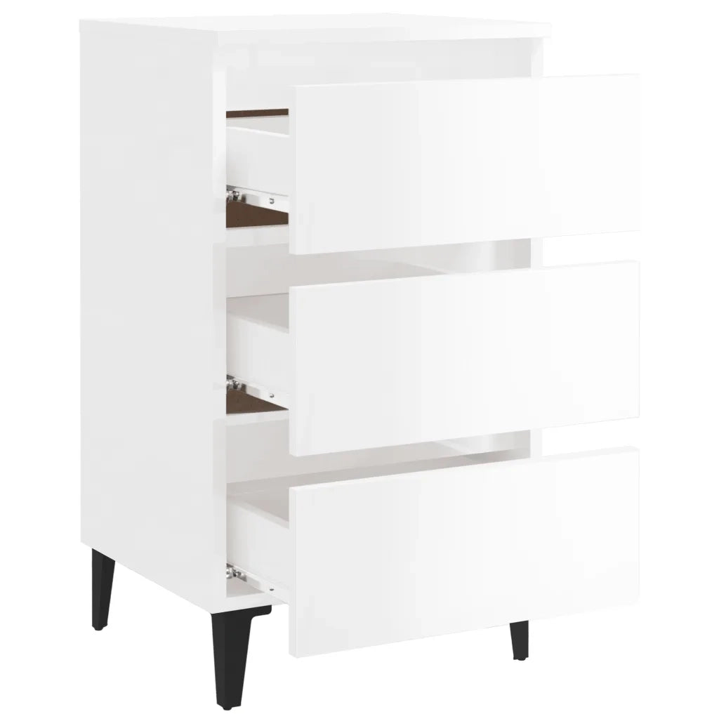 Comodino con Gambe in Metallo Bianco Lucido 40x35x69 cm 805917