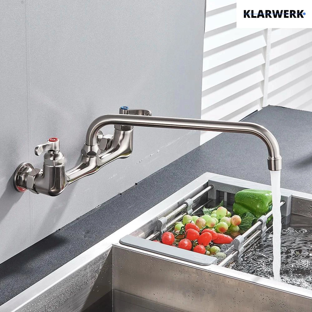 ALEX | rubinetto miscelatore catering a parete rubinetto argento|rubinetto cucina professionale acciaio inox lungo e piatto |ristorante bocca dritta