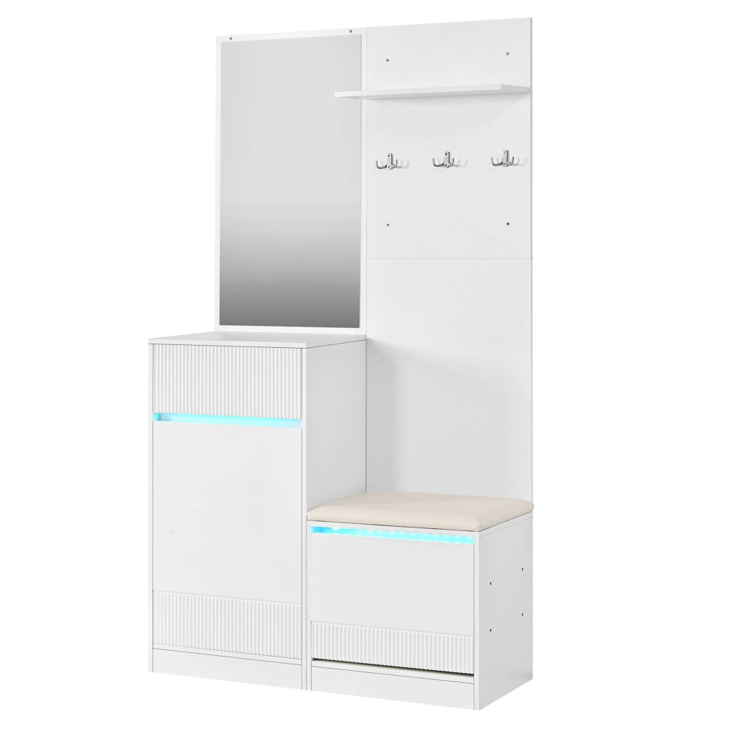 Mobile ingresso con scarpiera; specchio e illuminazione LED - per ingresso - 105×38×190 cm - bianco