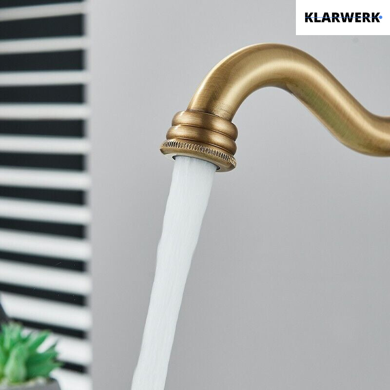 JULIAN | Rubinetto da bagno alto vintage in ottone dorato | Miscelatore retrò in acciaio inox per lavabo freestanding | con rubinetto gastronomico