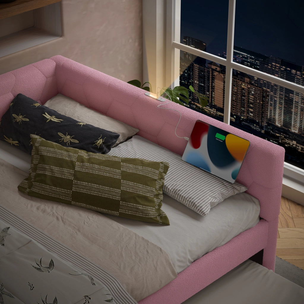 Daybett con funzione divano letto in velluto rosa 140x200 cm