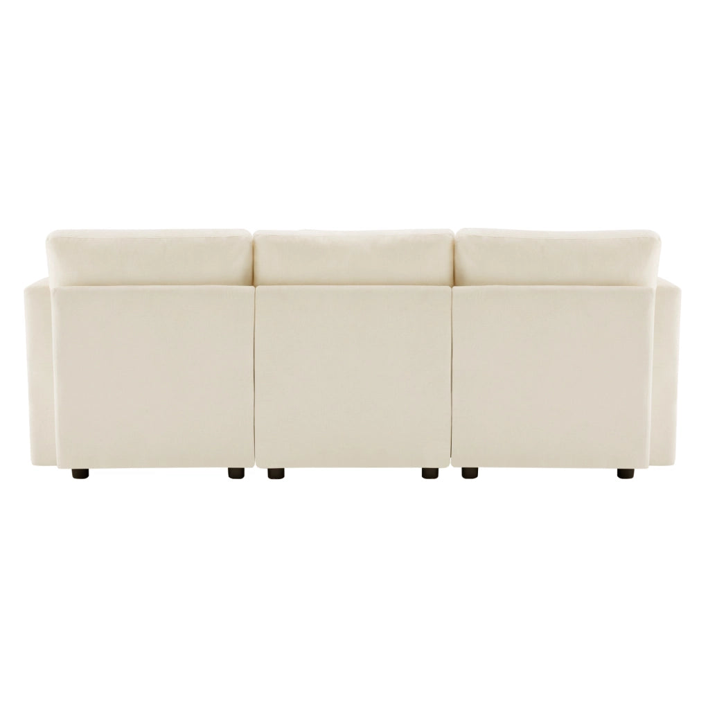 Divano multifunzionale angolare con pouf; 3-4 posti; in ciniglia beige