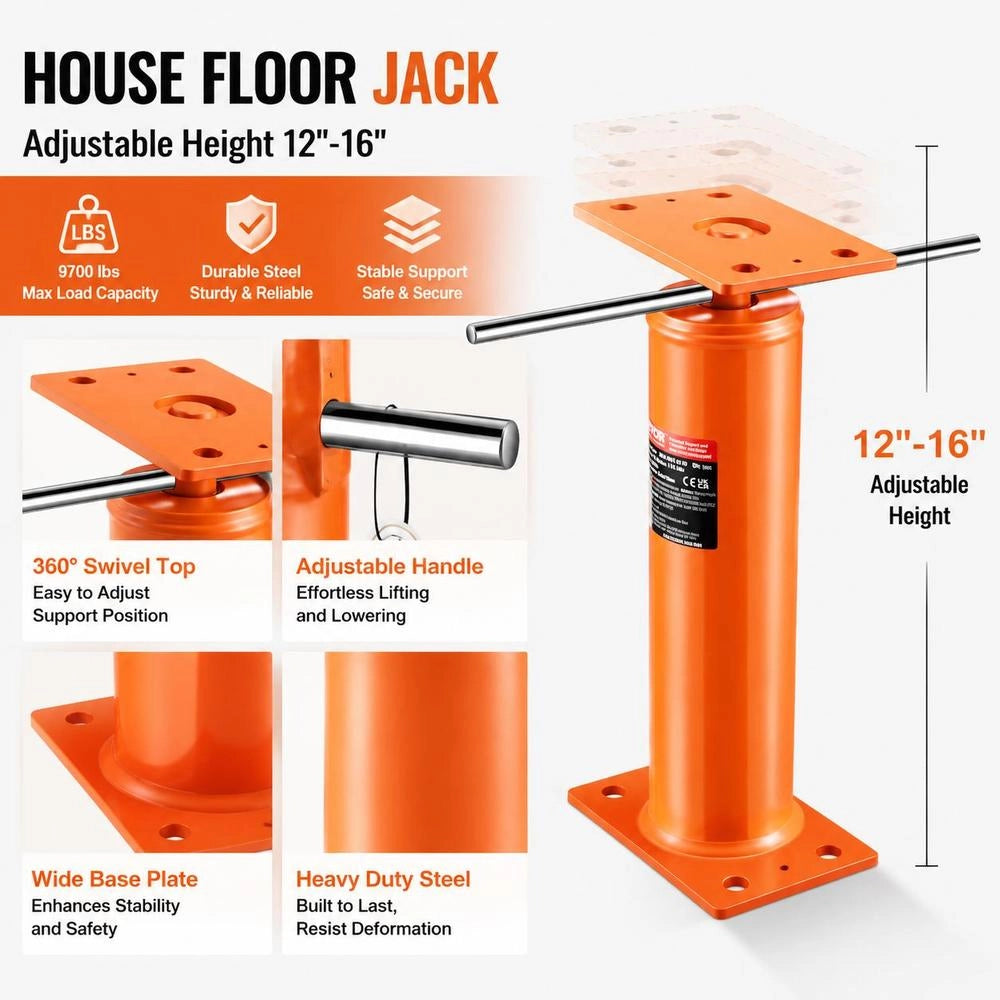 Jack For Home Use, Height Range 30.5–40.6 Cm, Maximum Lifting Capacity 40.6 Kg, Adjustable Support Beam, Leveling Post, Steel Lifting Support, Telescopic Jack Post For Temporary Support