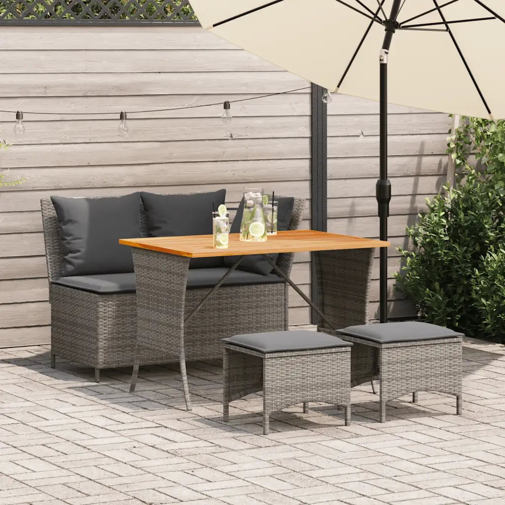 Set da Pranzo da Giardino 4 pz | Set Salotto da Giardino con Cuscini in Polyrattan Grigio