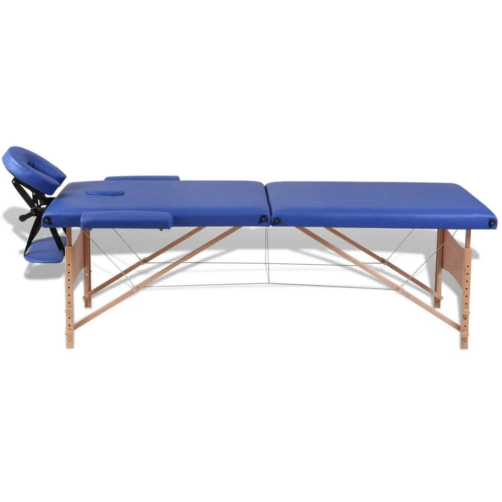 Lettino Pieghevole da Massaggio Blu 2 Zone con Telaio Legno CFW4808811
